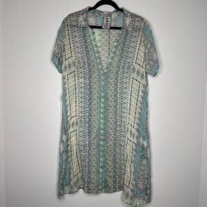 Johnny Was Patterned Rayon Short Sleeve Dress M